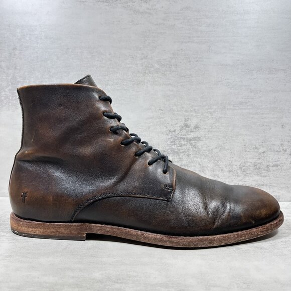 Frye Leather Lace Up Zip Ankle Boots - Men's Size 11.5 D - Brown - Picture 4 of 11